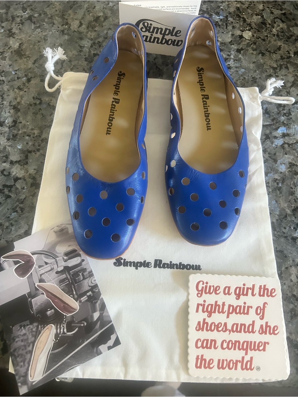 Women's Royal Blue Perforated Ballet Flats by Simple Rainbow Sz 38 (Runs Small)